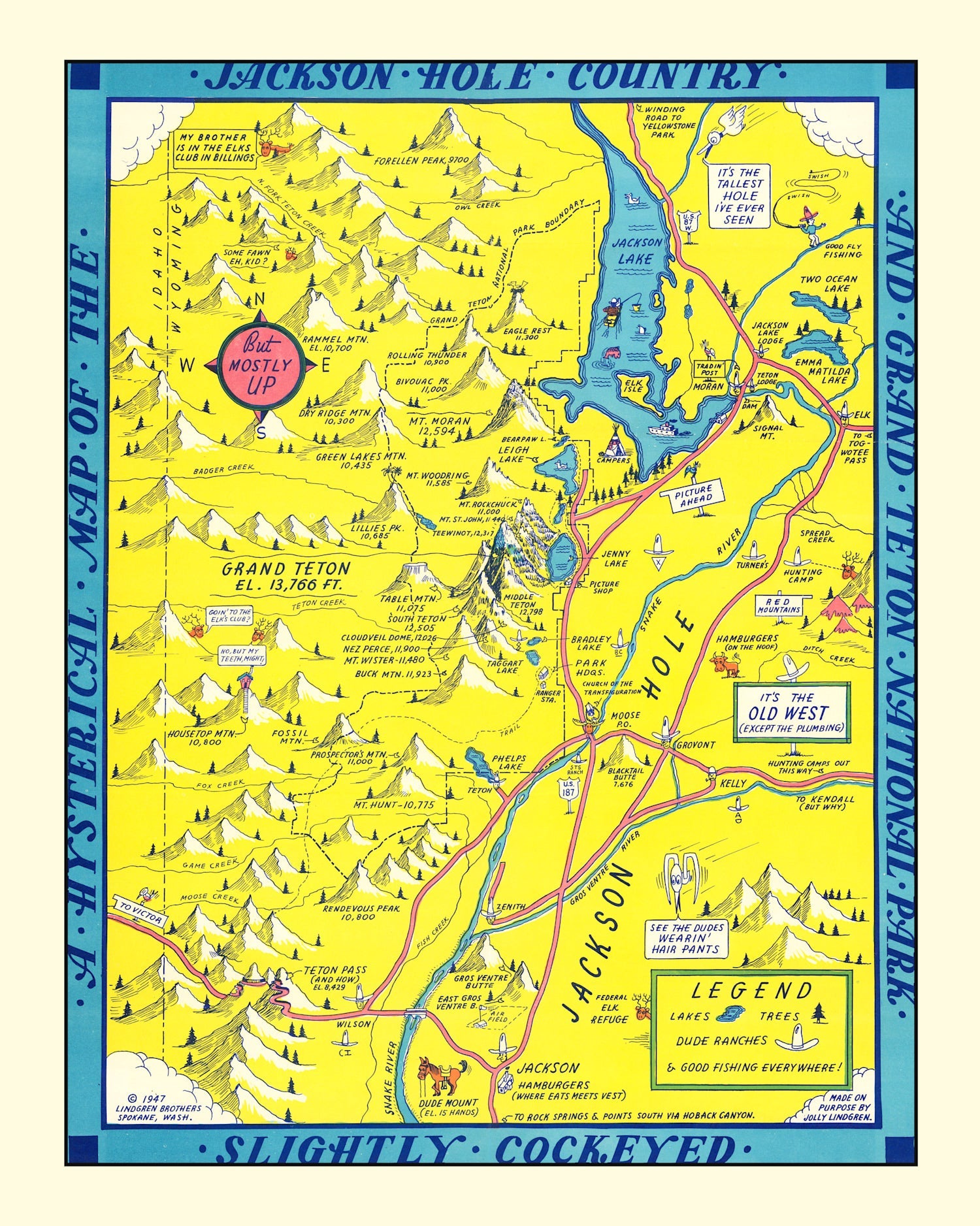 Vintage Map of Jackson Hole & Grand Teton National Park 1947