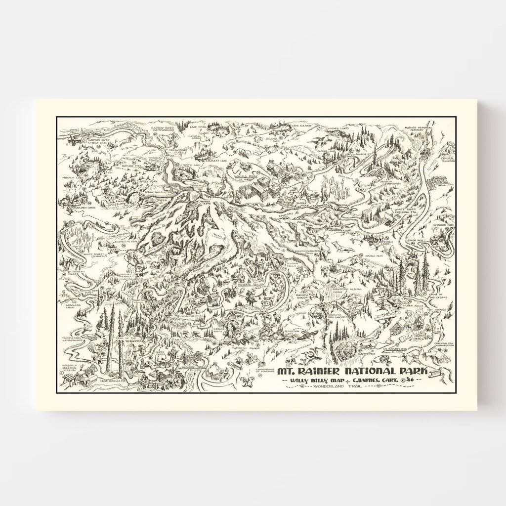 Vintage Map of Mt. Rainier National Park 1946