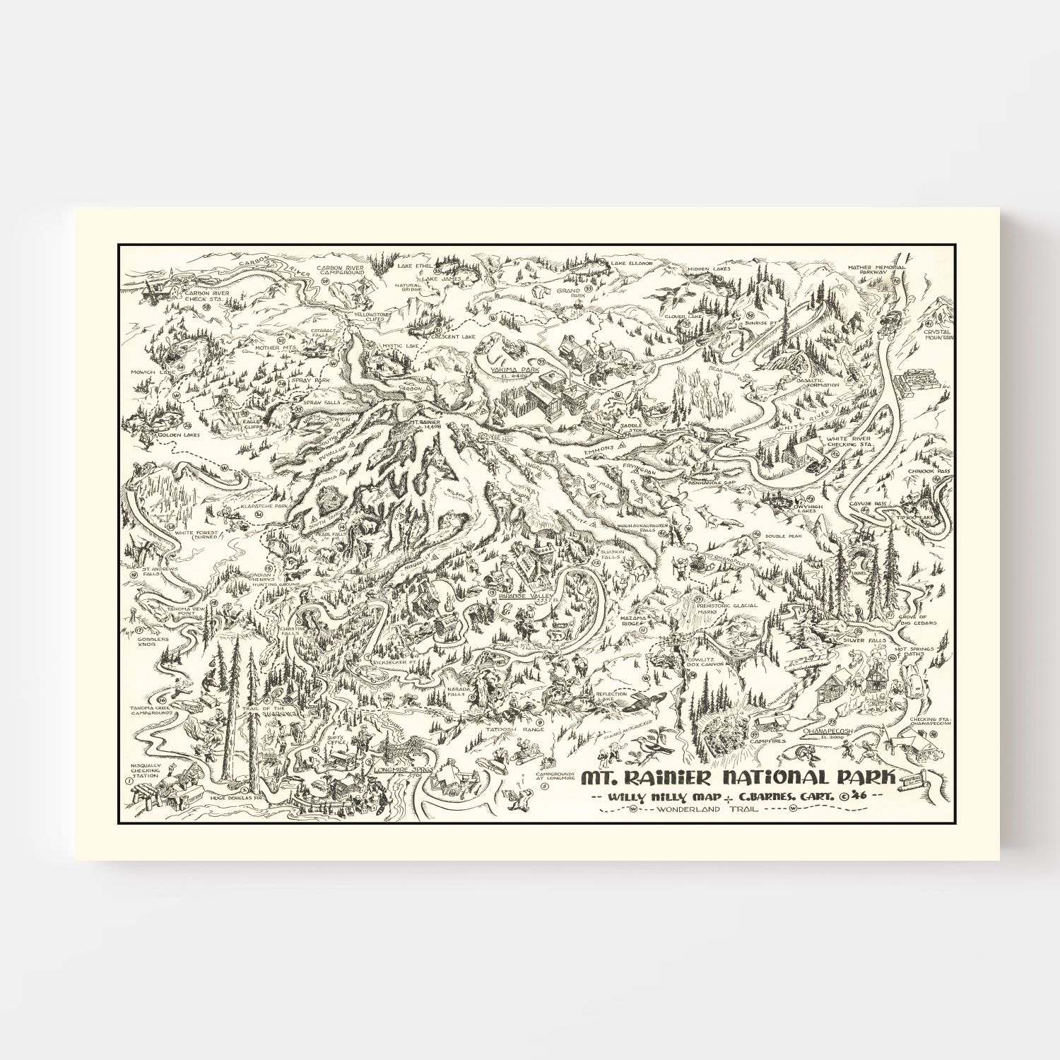 Vintage Map of Mt. Rainier National Park 1946