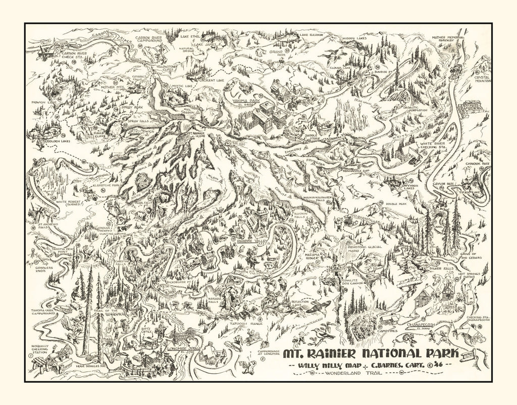 Vintage Map of Mt. Rainier National Park 1946