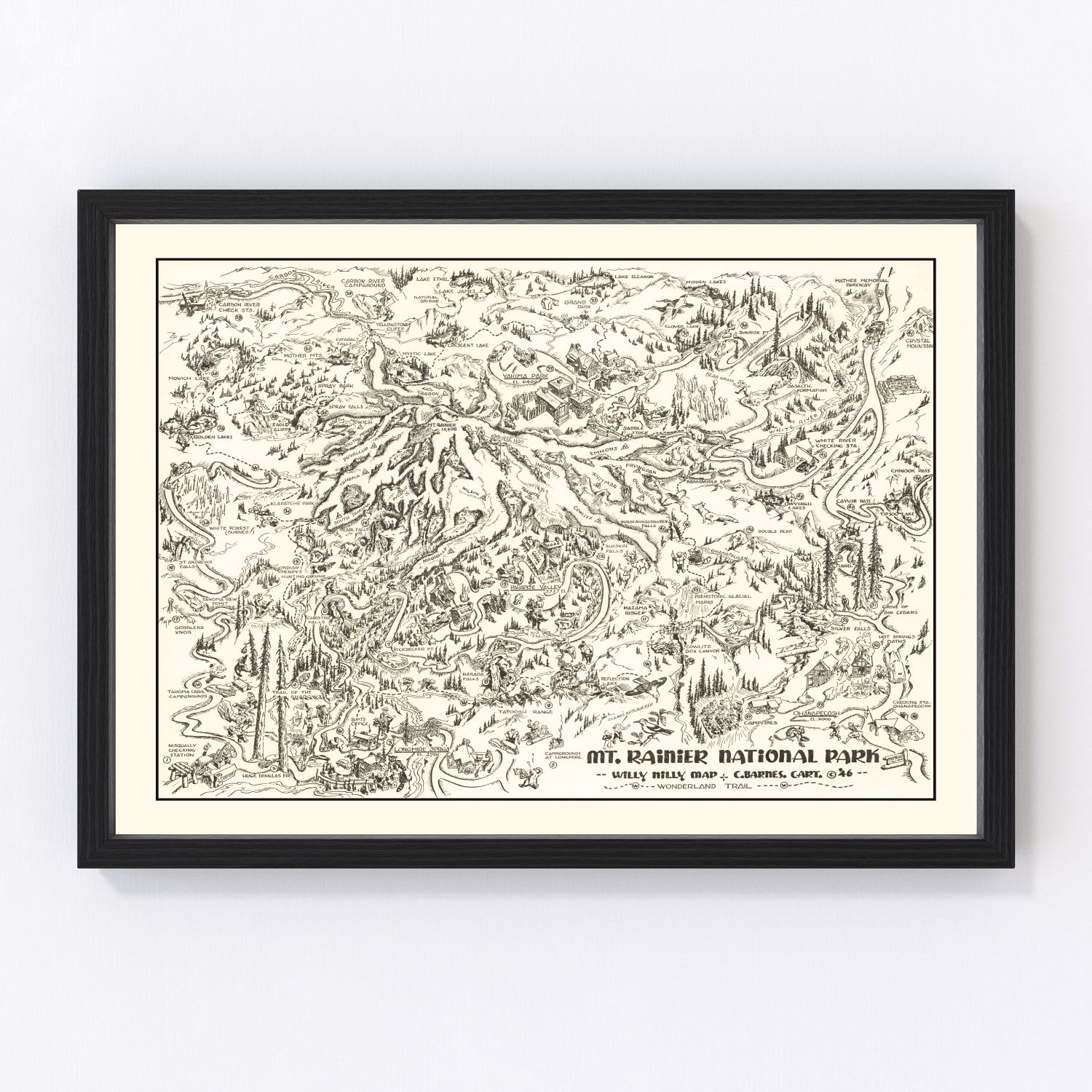 Vintage Map of Mt. Rainier National Park 1946