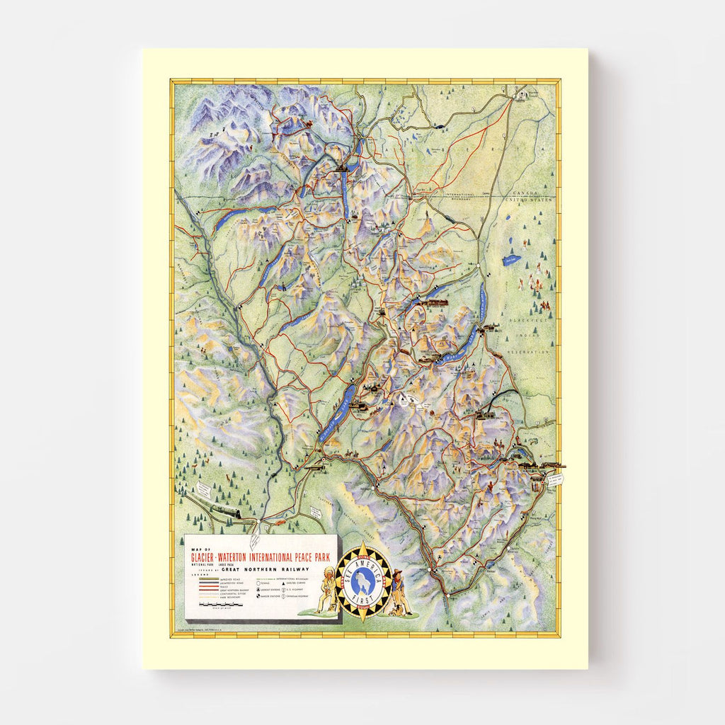 Vintage Map of Glacier National Park 1939