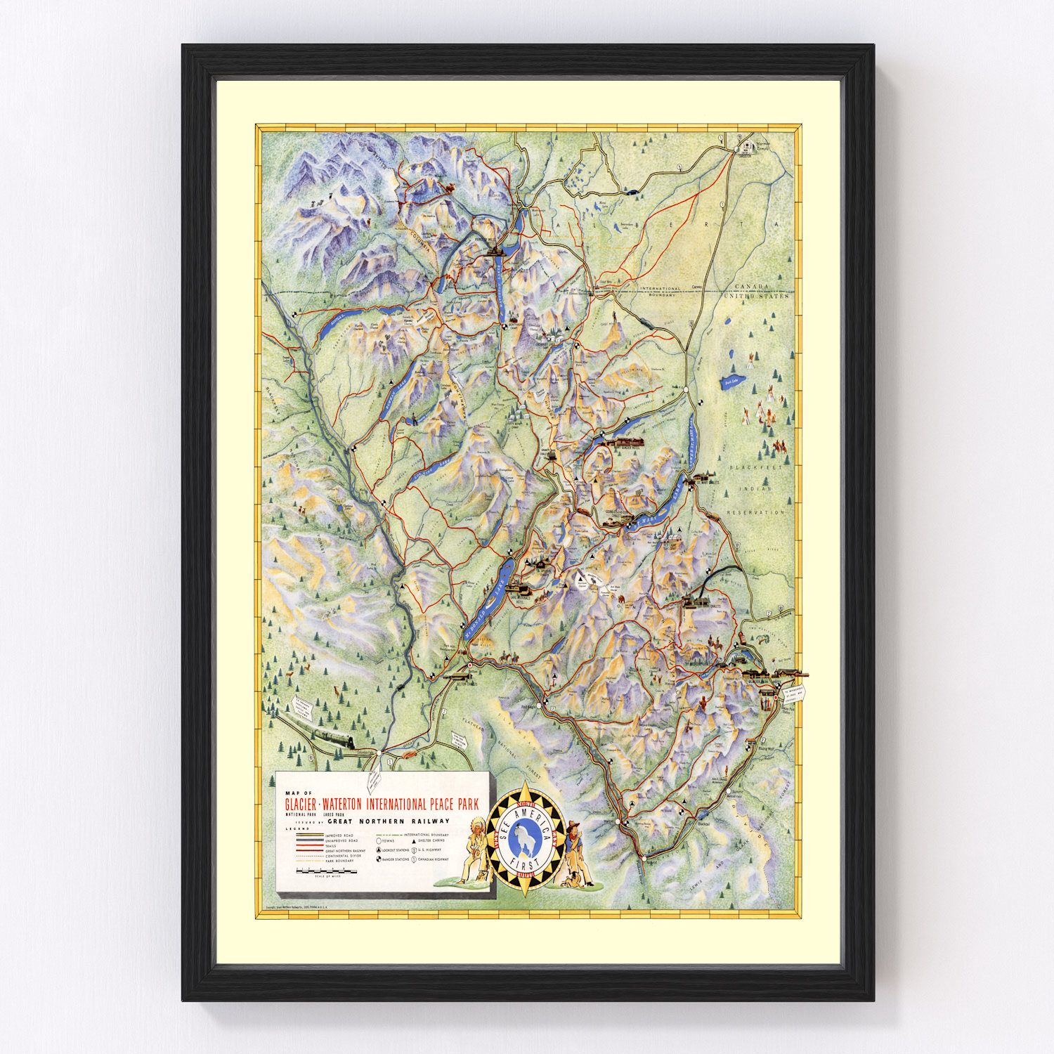 Vintage Map of Glacier National Park 1939