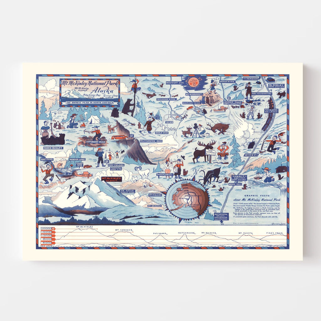 Vintage Map of Mt. McKinley National Park 1937