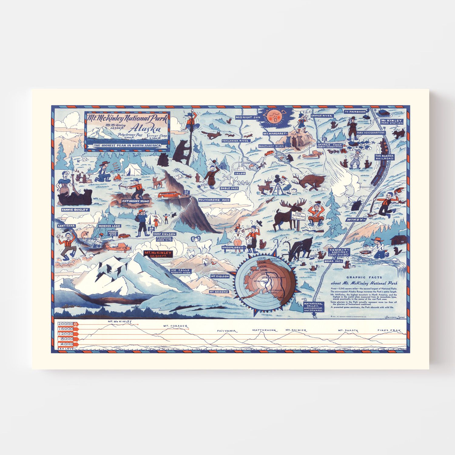 Vintage Map of Mt. McKinley National Park 1937