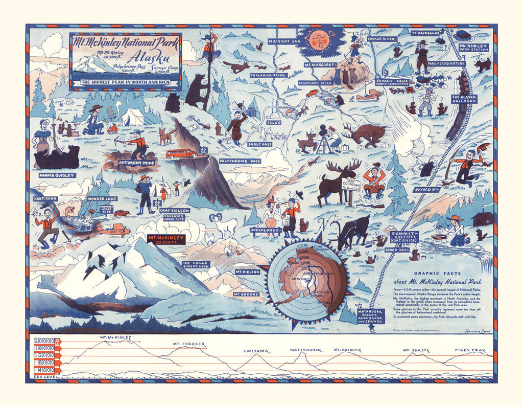 Vintage Map of Mt. McKinley National Park 1937