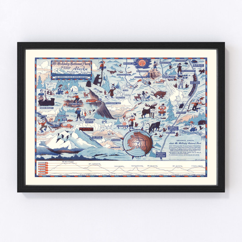 Vintage Map of Mt. McKinley National Park 1937