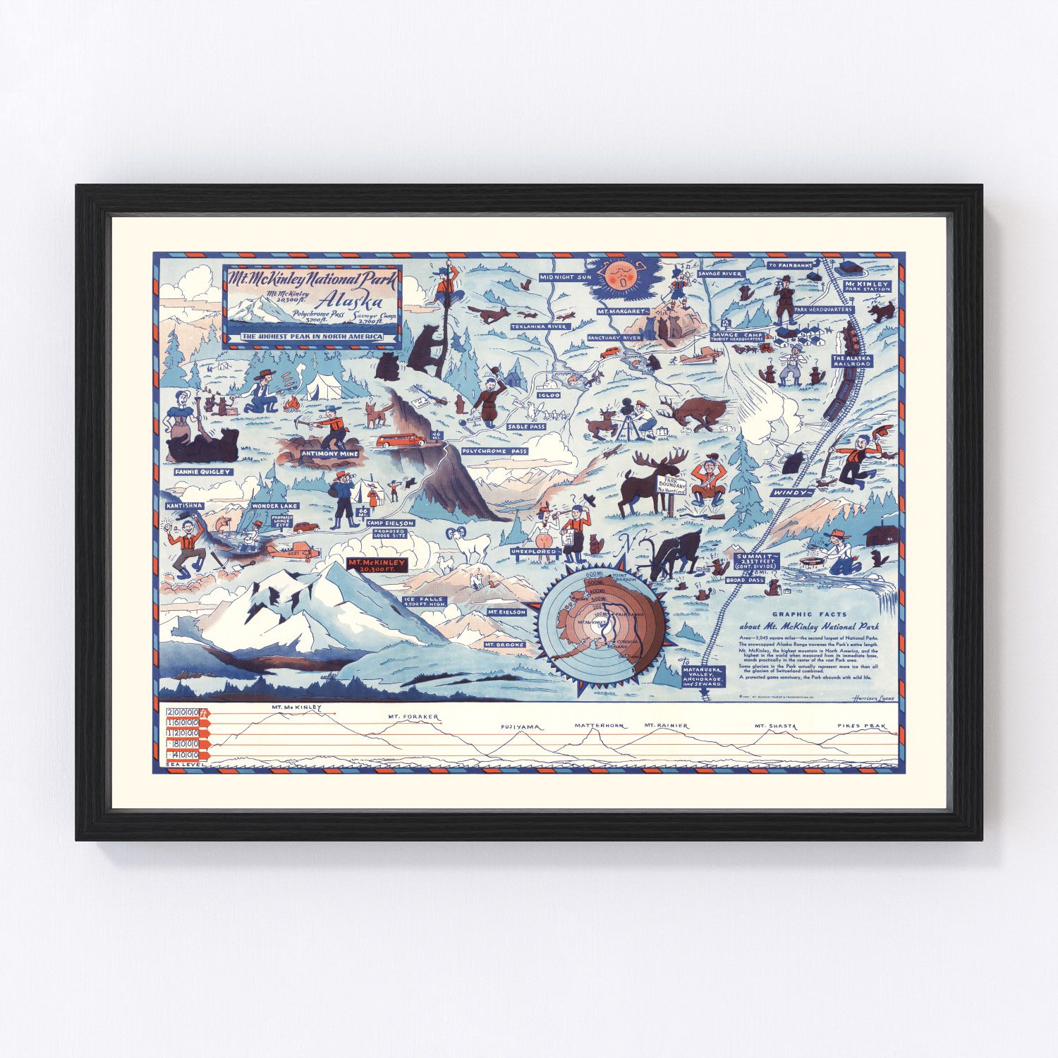 Vintage Map of Mt. McKinley National Park 1937