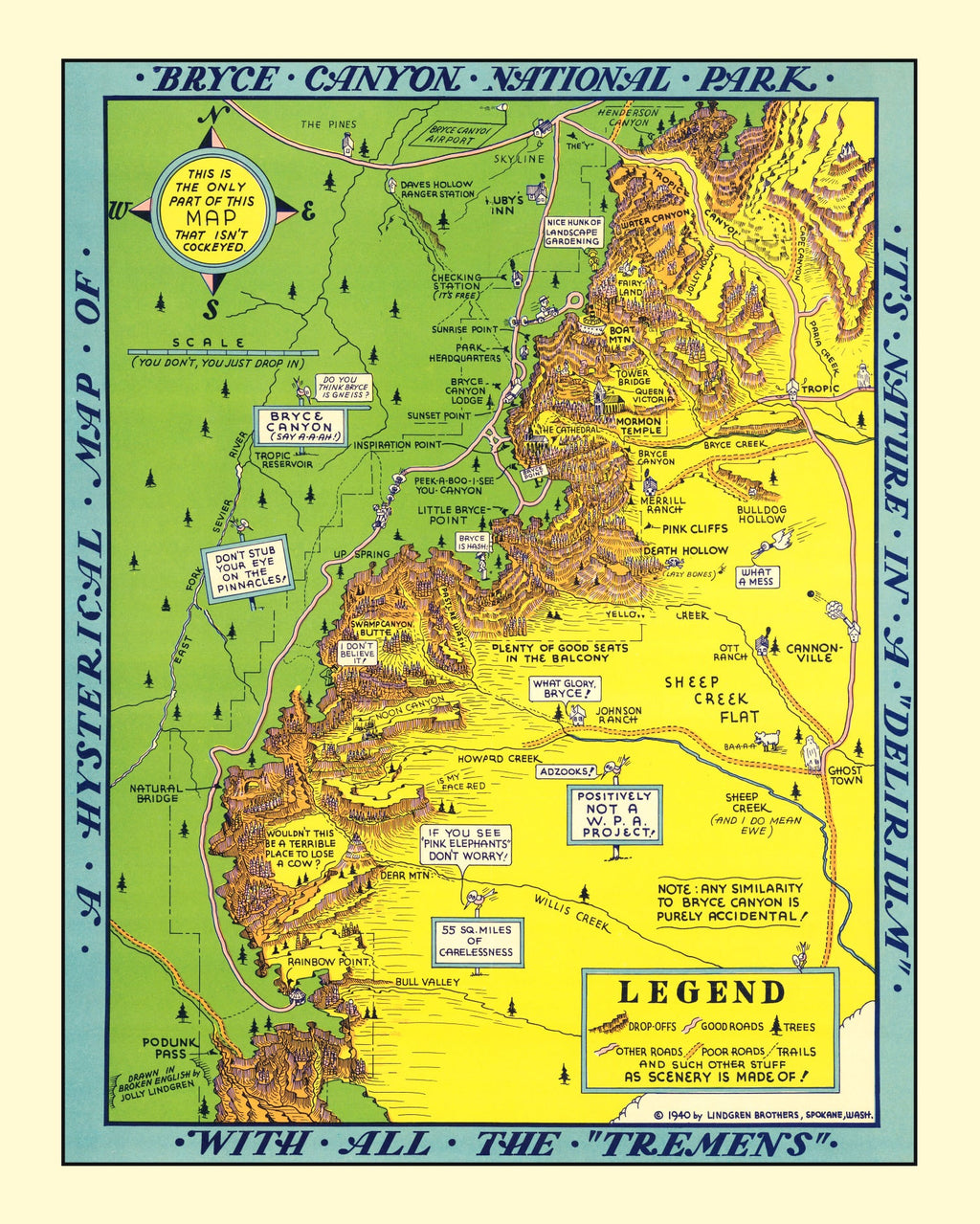 Vintage Map of Bryce Canyon National Park 1940