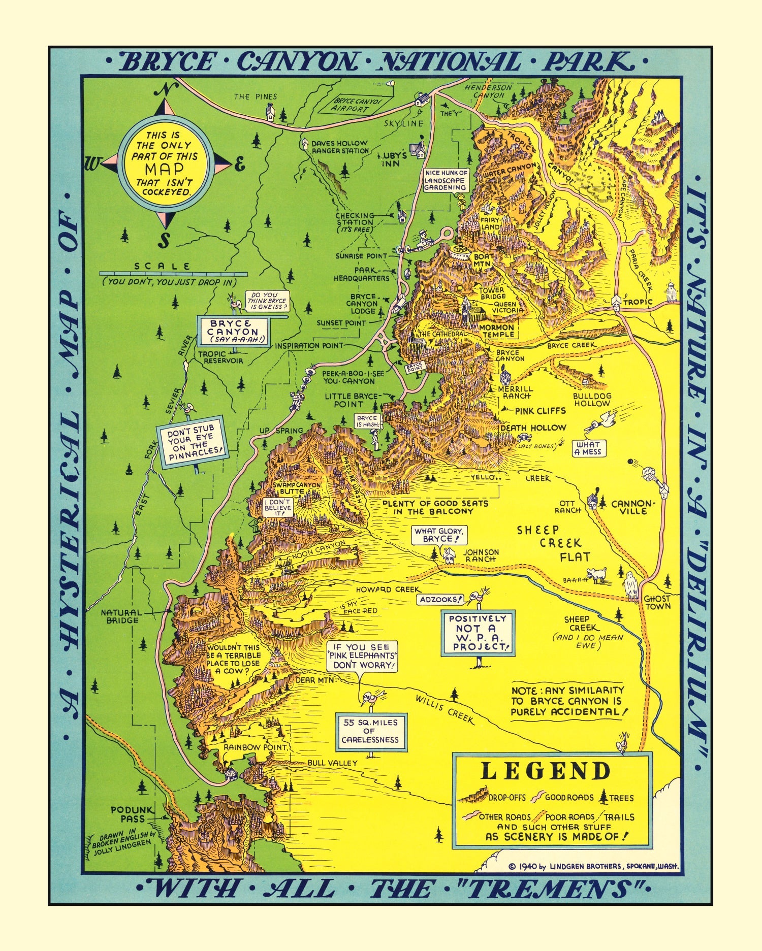 Vintage Map of Bryce Canyon National Park 1940