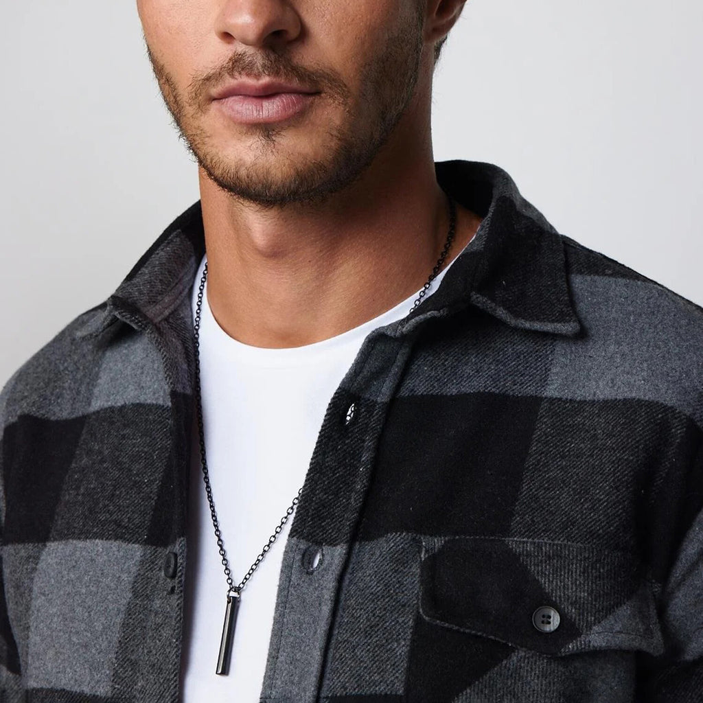 Slim Fit Flap Pocket Checkered Lumberjack Shirt // Black + Grey