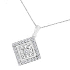 10KT White Gold 1/2 cttw Diamond Square Pendant Necklace (I-J Color, I2-I3 Clarity)