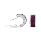 18K White Gold and Black Rhodium Plated 3/4 Cttw Round Diamonds and 1mm Round Red Ruby Huggie Hoop Earrings (F-G Color, VS1-VS2 Clarity)