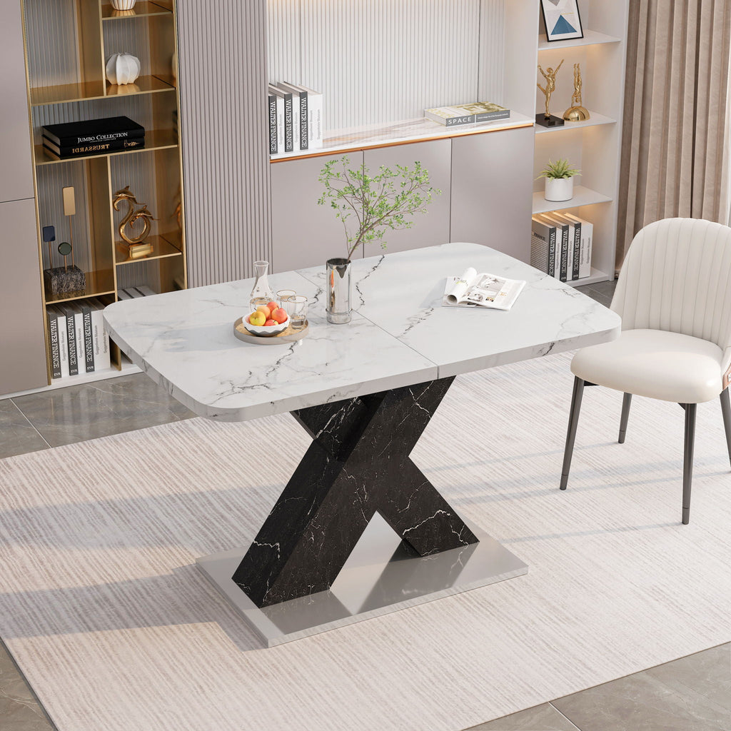 Rectangle Dining Table With Stretchable Top - White / Black