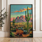 Vintage Postcard Style Desert Landscape Saguaro Art Print