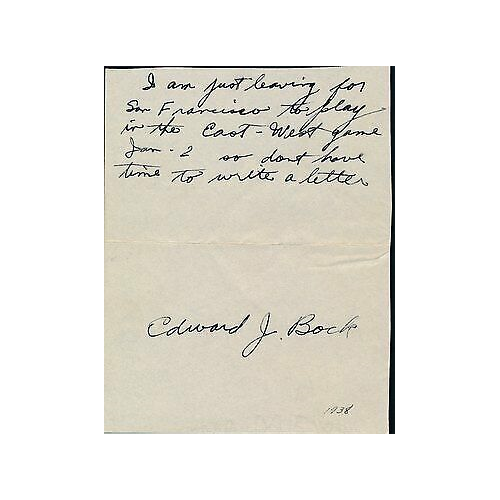 Edward Bock Iowa State Signed Vintage 1938 Note Card 142547