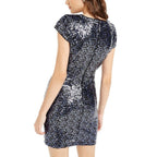 Teeze Me | Mesh Deep V Sequin Bodycon Dress | Navy/Royal