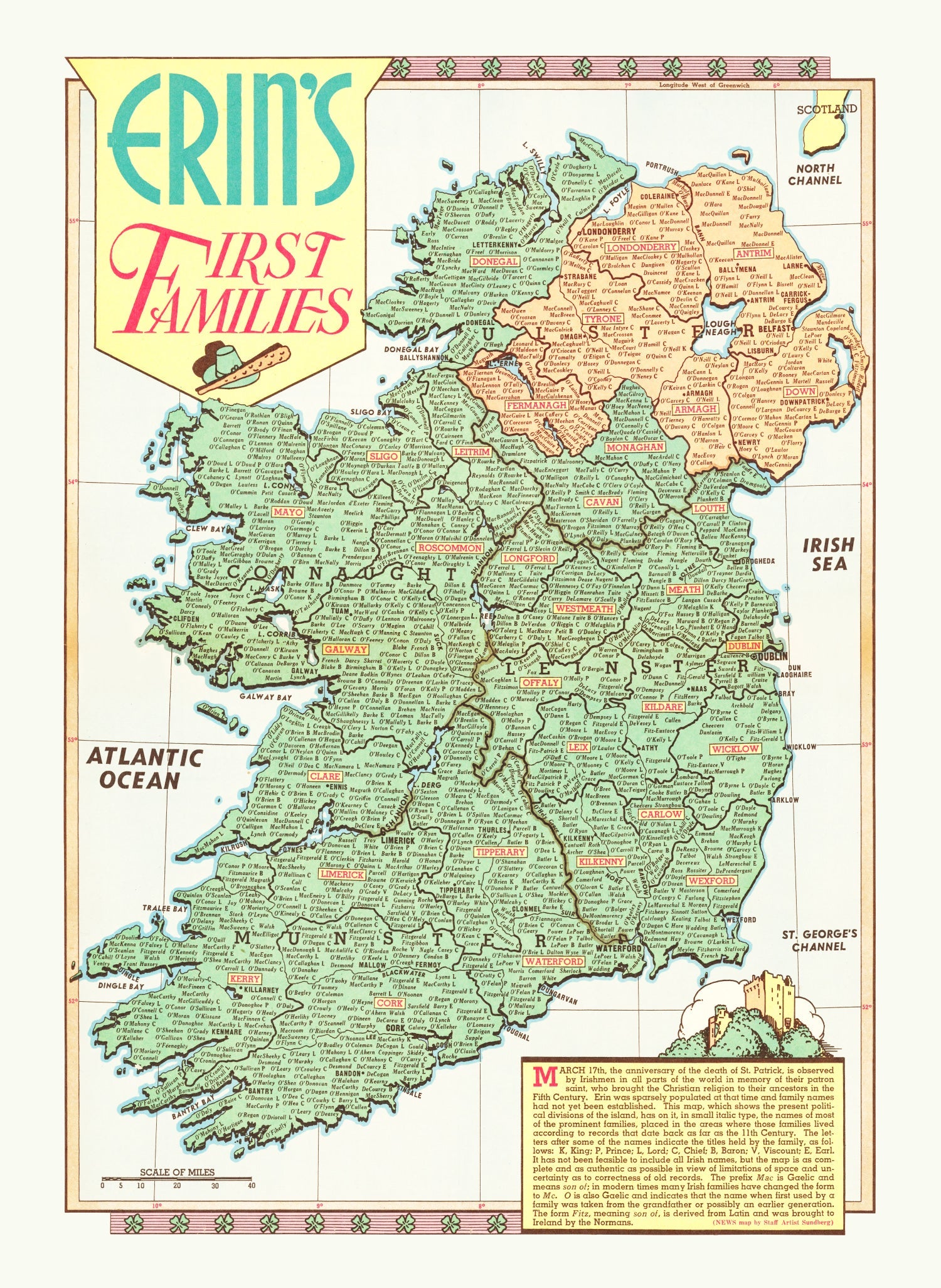 Erin's First Families Map of Ireland 1946