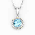 2.32 Carat Genuine Swiss Blue Topaz and White Diamond 14K Yellow Gold with .925 Sterling Silver Pendant