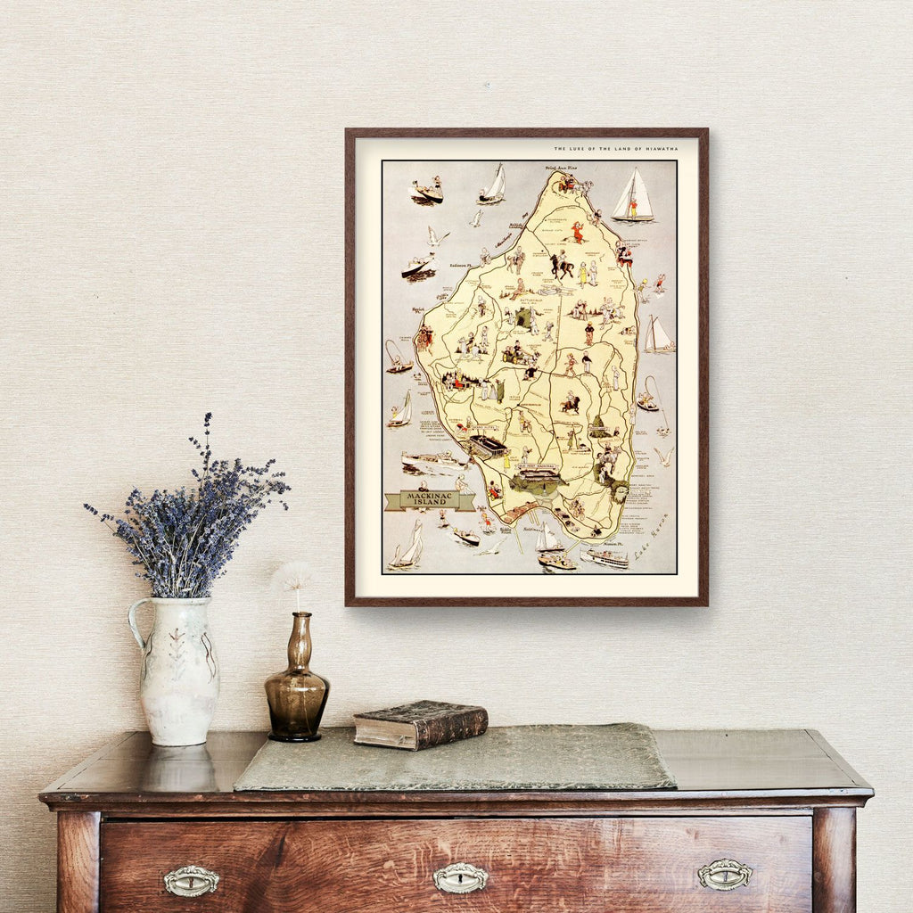 Vintage Map of Mackinack Island, MI 1936