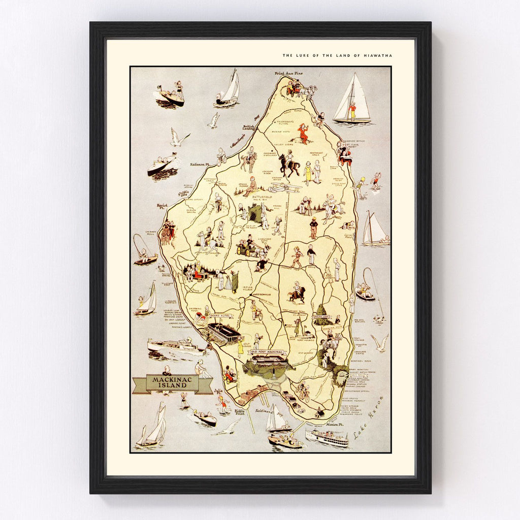 Vintage Map of Mackinack Island, MI 1936