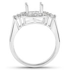 0.73 Carat Genuine White Diamond 14K White Gold Semi Mount Ring - holds 8x8mm Cushion Gemstone