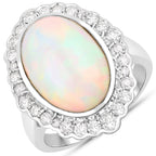 6.38 Carat Genuine Ethiopian Opal and White Diamond 14K White Gold Ring