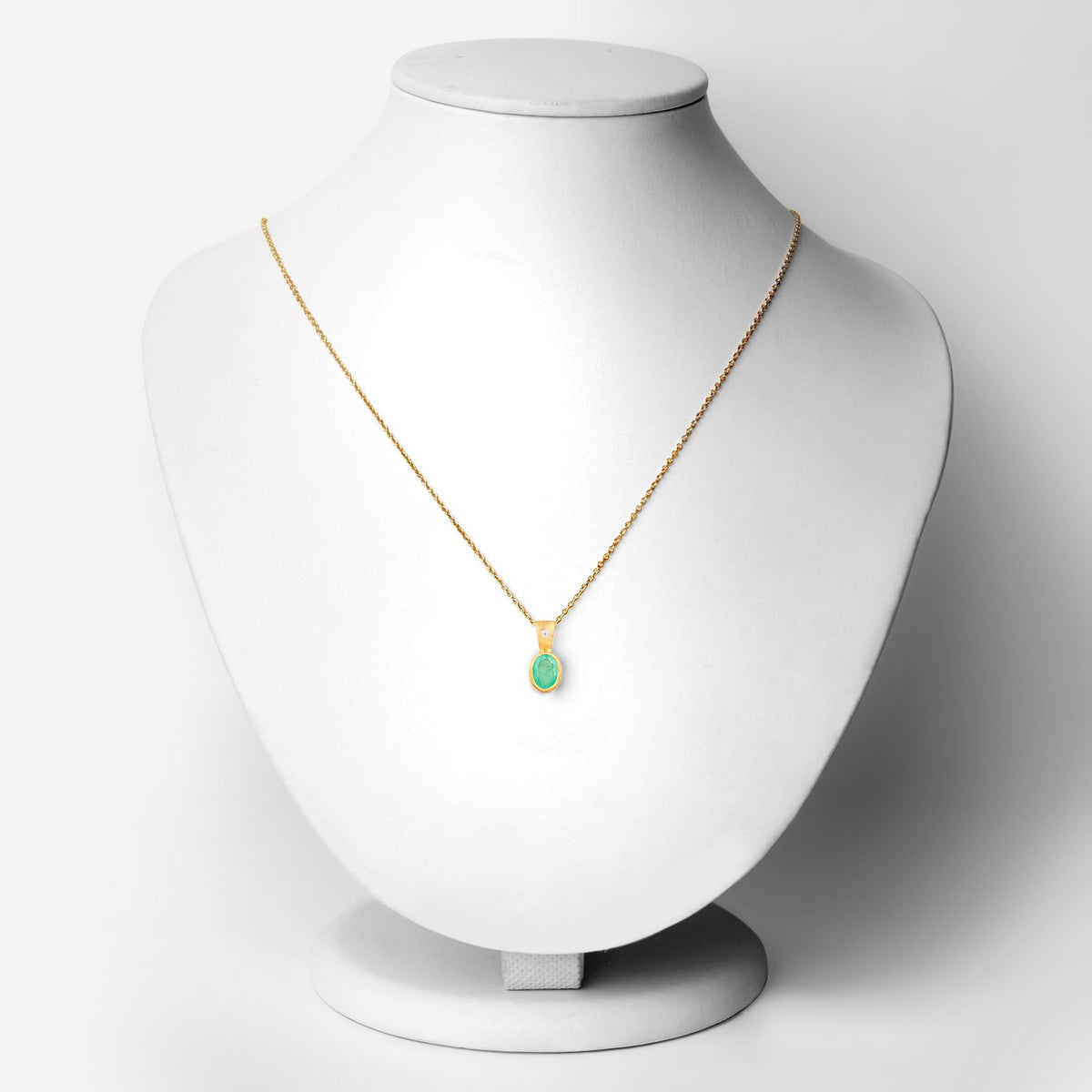 18K Yellow Gold Plated 0.67 Carat Genuine Emerald and White Topaz .925 Sterling Silver Pendant