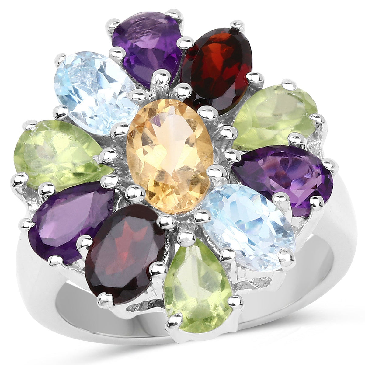 5.150 Carat Genuine Multi Stones .925 Sterling Silver Ring