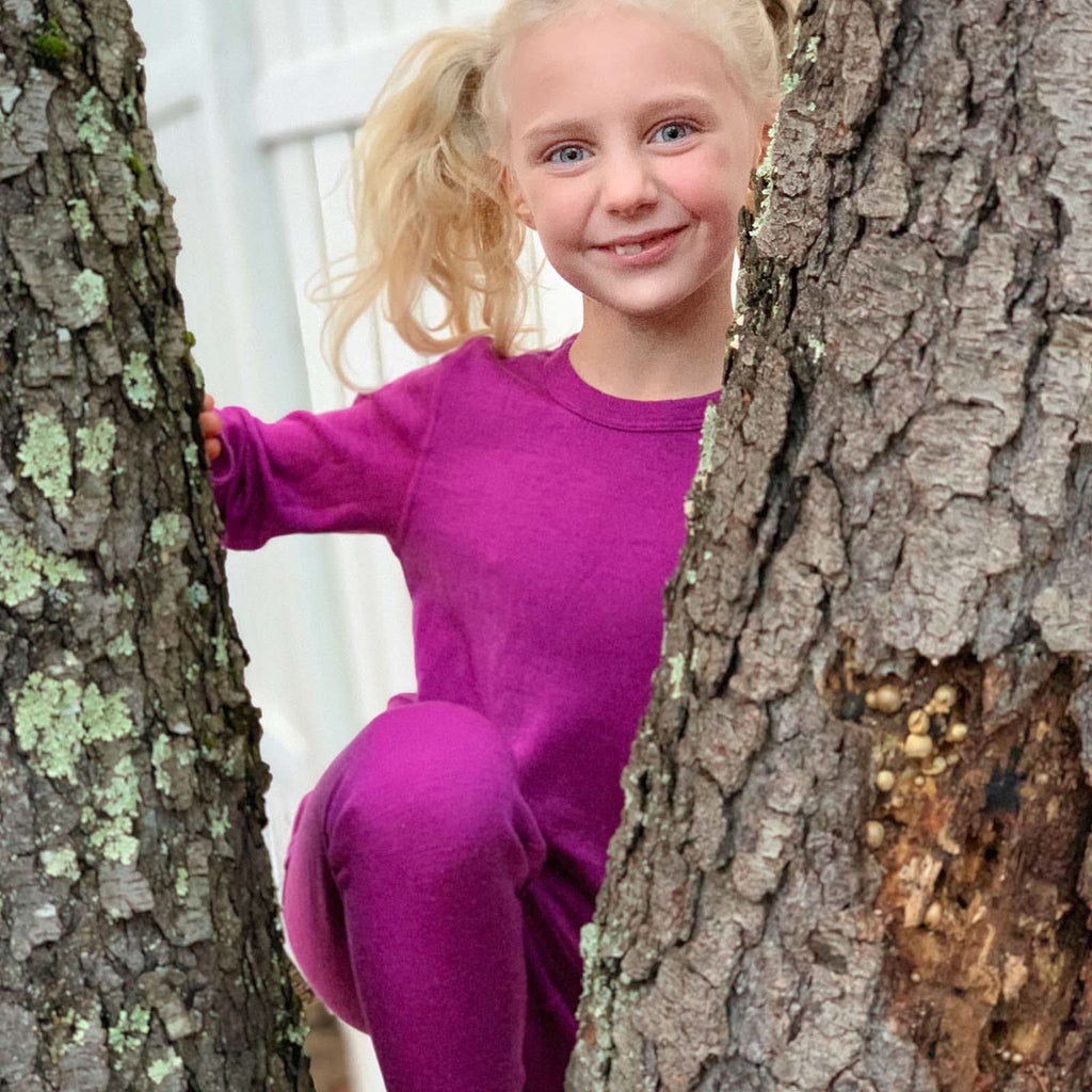 Midweight Kid's Wool Top Base Layer Crew - 100% Merino Wool