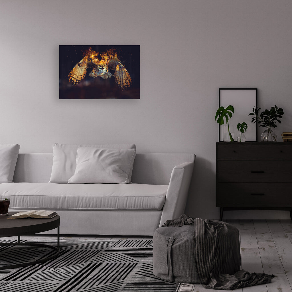 Owl On Fire Print On Acrylic Glass by Paul Haag