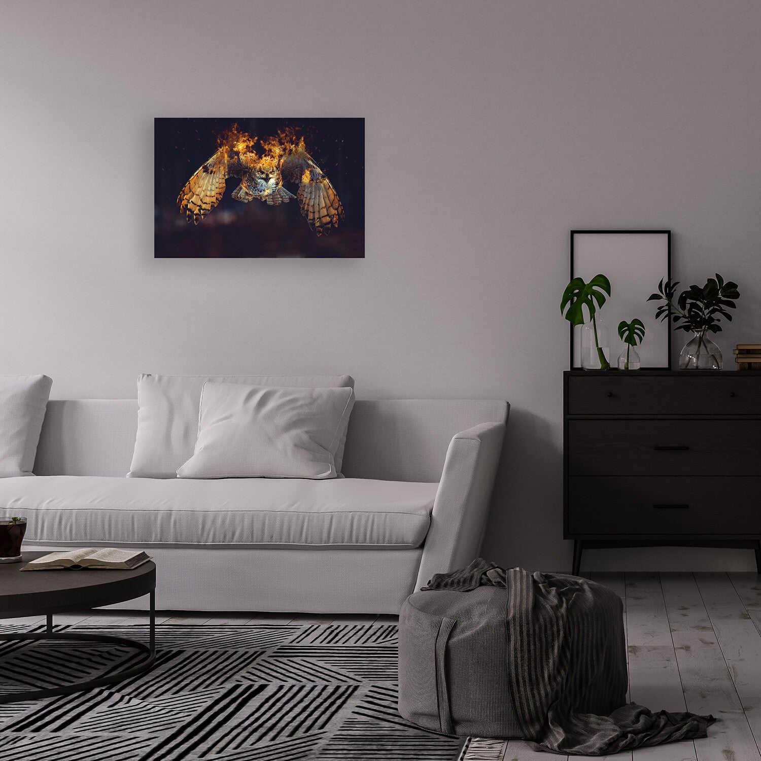 Owl On Fire Print On Acrylic Glass by Paul Haag