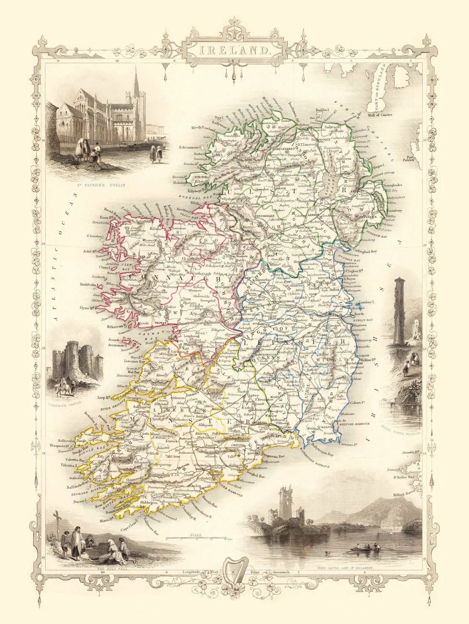 Vintage Map of Ireland 1851