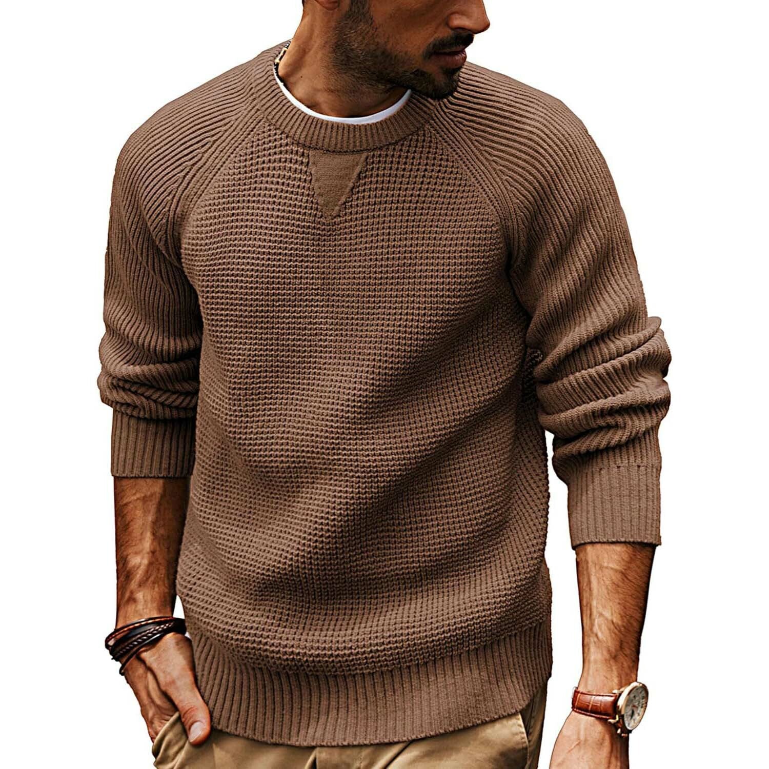 Crewneck Waffle Knit Sweater // Brown