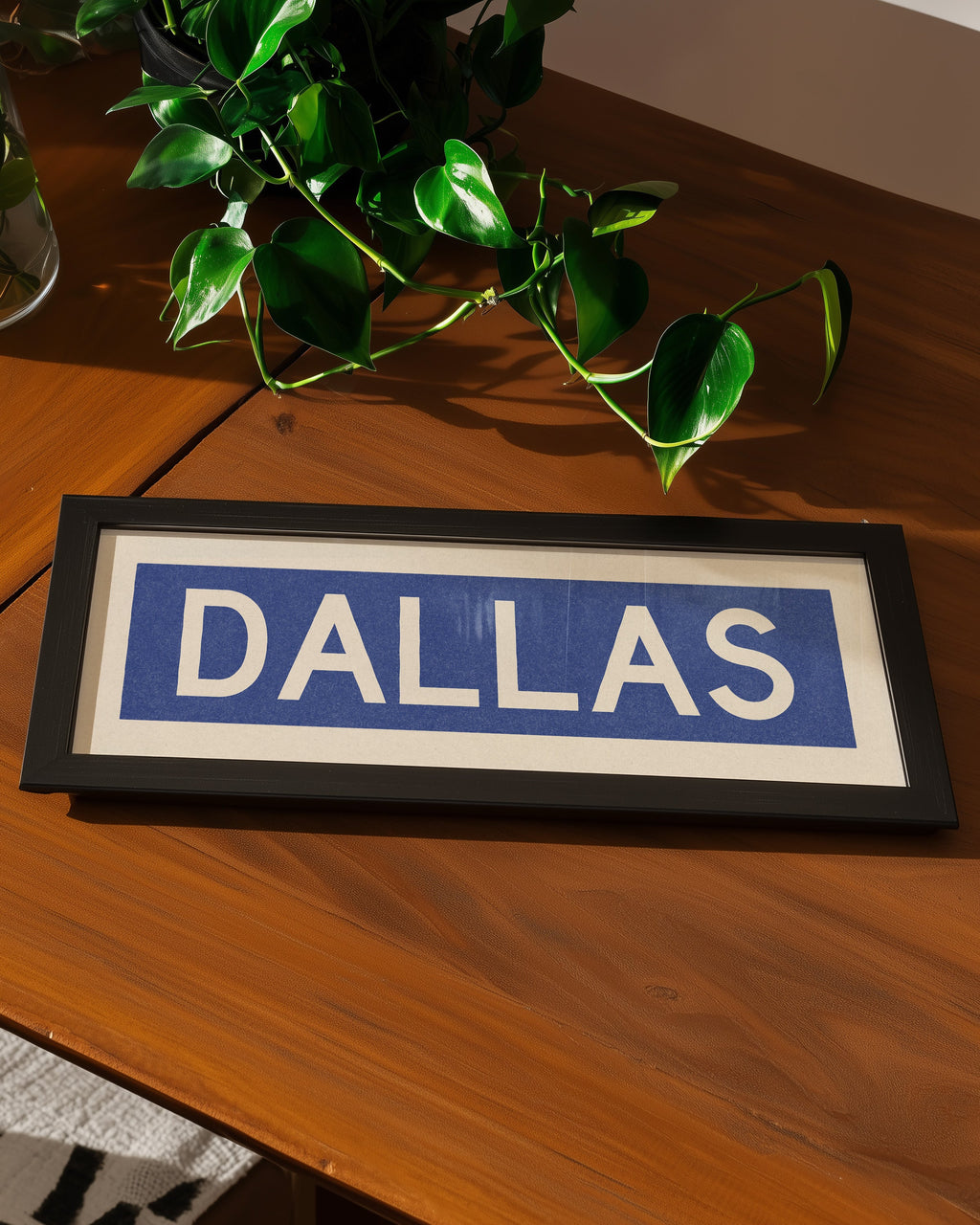 Framed Dallas Blue and White Bus Scroll