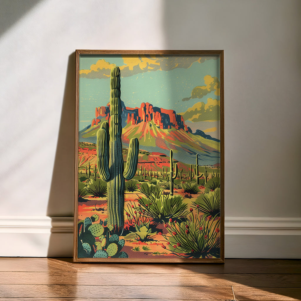 Vintage Postcard Style Desert Landscape Scene Art Print