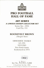 Roosevelt Brown HOF Giants Signed/Inscr Goal Line Art GLAC Postcard JSA 167128