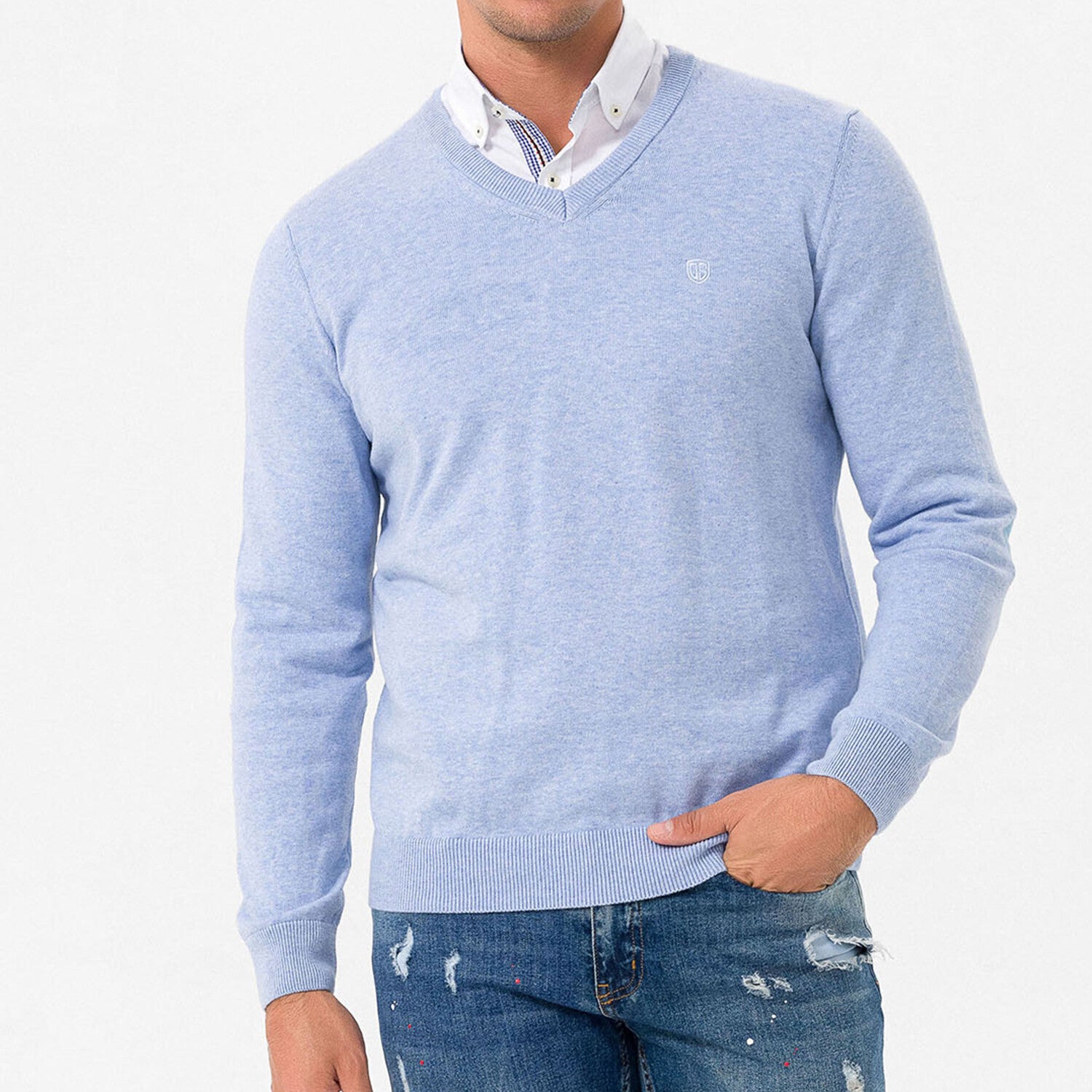 Sebastiene V-Neck Pullover Sweater // Light Blue