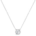 AGS Certified 10K White Gold 1/3 Cttw Bezel Set Round Diamond Solitaire 16-18" Adjustable Pendant Necklace (I-J Color, SI1-SI2 Clarity)