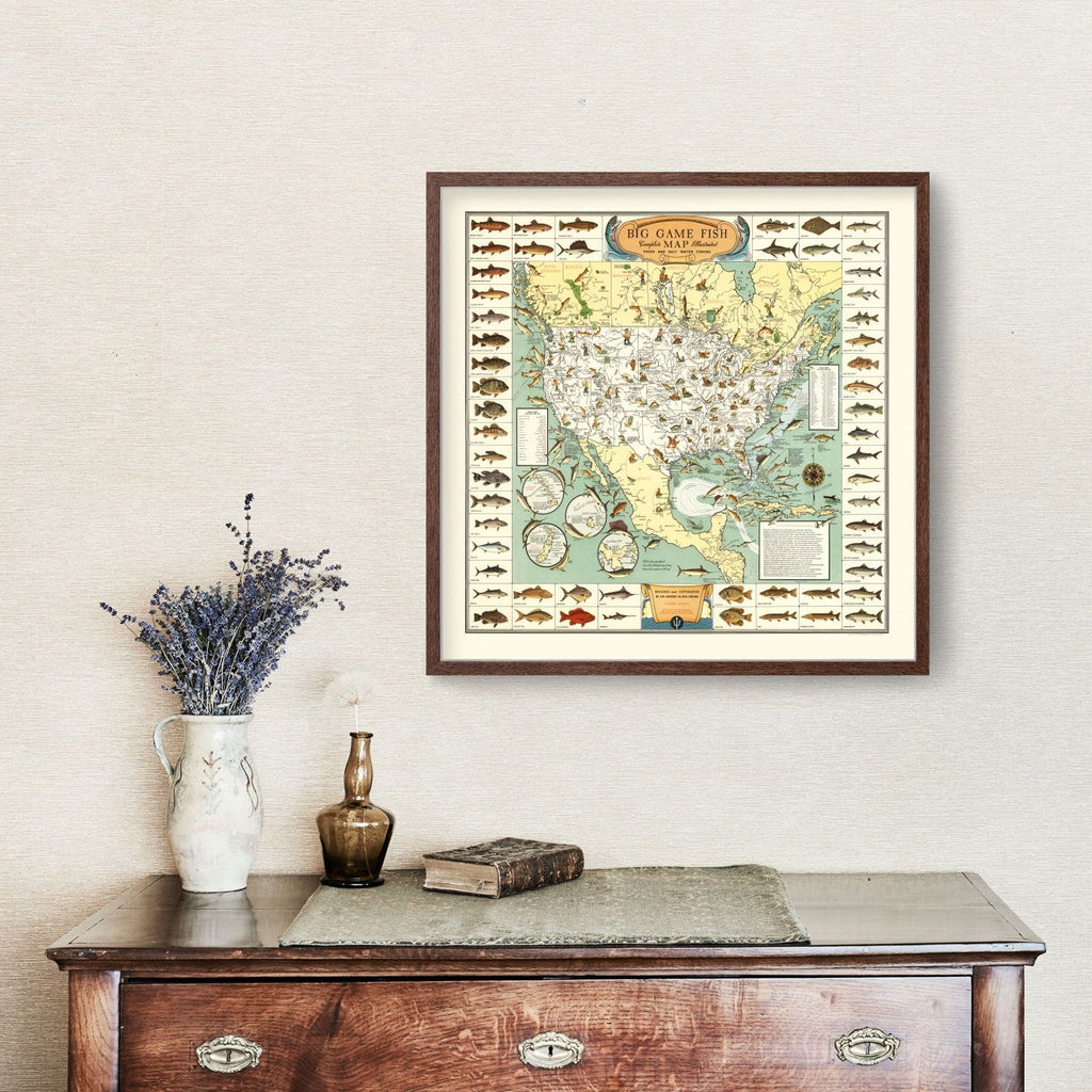 Vintage Map of Big Game Fish of America 1936