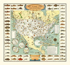Vintage Map of Big Game Fish of America 1936