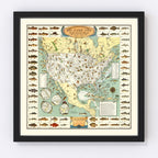 Vintage Map of Big Game Fish of America 1936