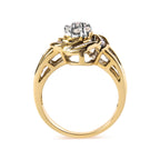 10K Yellow Gold 1/2 Cttw Round and Baguette Diamond Flower Swirl Cocktail Ring (I-J Color, SI2-I1 Clarity) - Ring Size 7