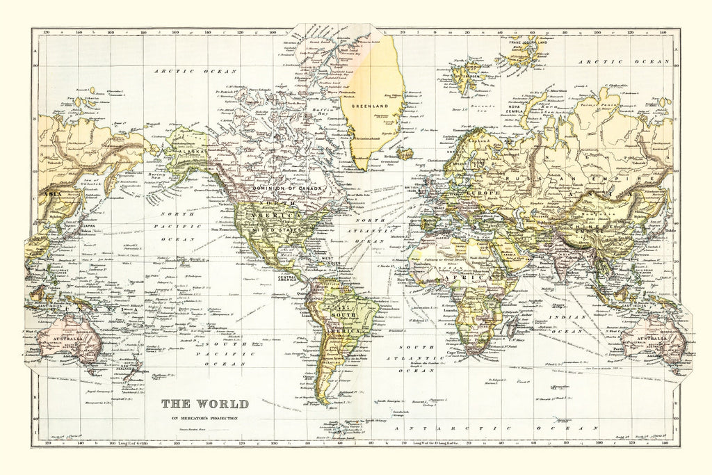 Vintage Map of the World 1892
