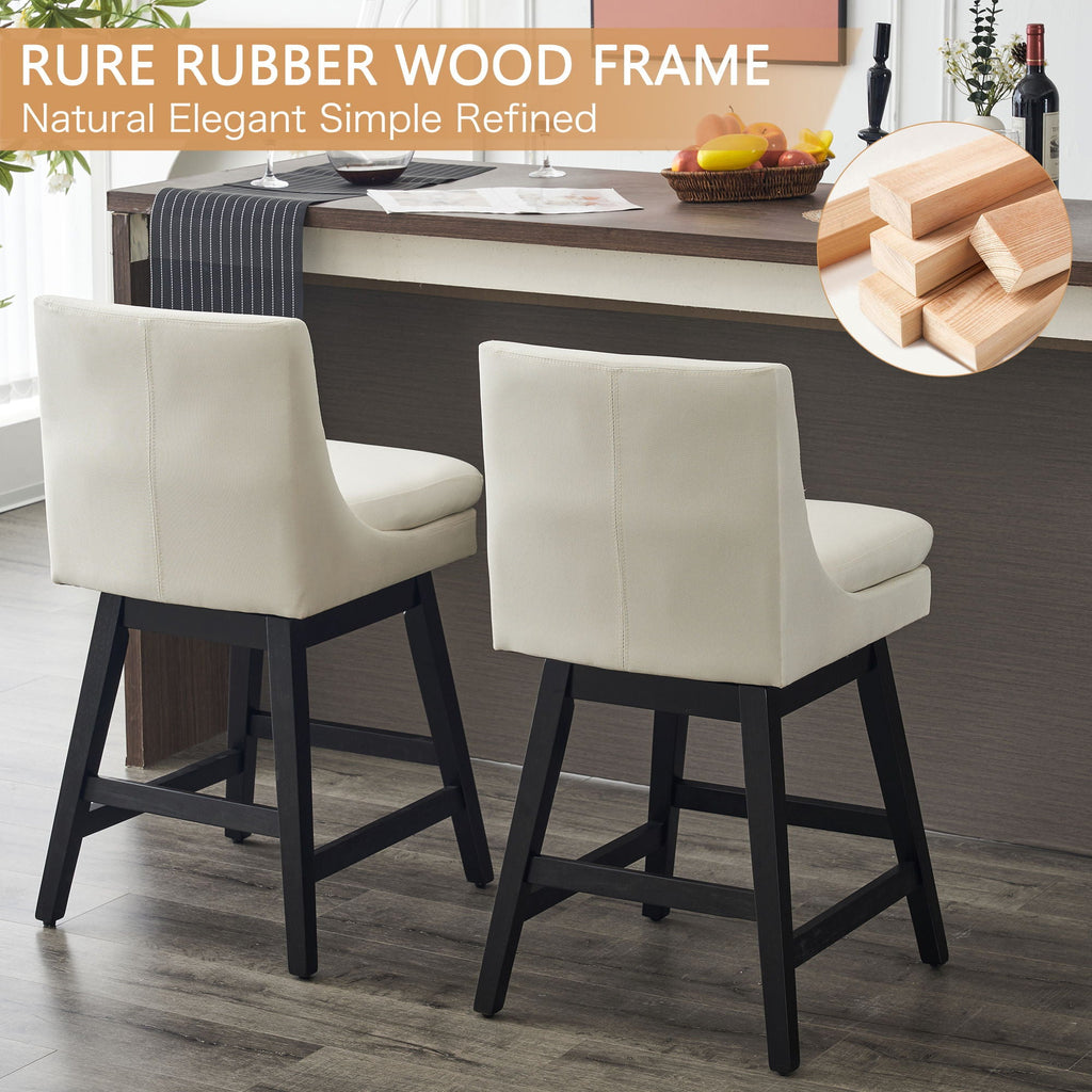 Upholstered Swivel Bar Stools With (Set of 2) - Cream White