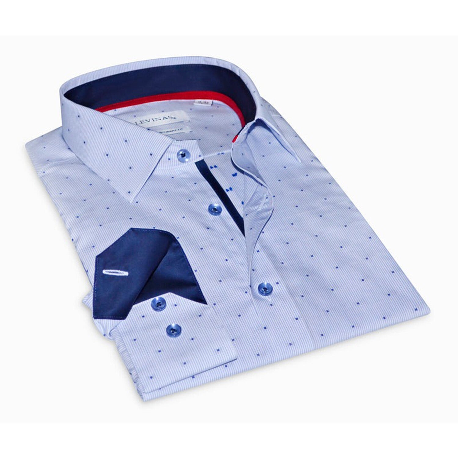 Contrast Collar & Cuff Button Up // Striped Light Blue + Solid Navy Trim