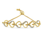 10K Yellow Gold over .925 Sterling Silver Diamond Accented Open Hearts 6â€-9â€ Adjustable Chain Bolo Bracelet