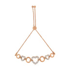 10K Rose Gold over .925 Sterling Silver 1/10 Cttw Round-Cut Diamond Heart Link Adjustable Bolo Bracelet (H-I Color, I2-I3 Clarity) - 6"-9" Adjustable