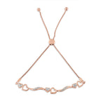 14K Rose Gold Plated .925 Sterling Silver 1/10 Cttw Diamond Wave and Hearts 4â€-10â€ Adjustable Bolo Bracelet (I-J Color, I3 Clarity)