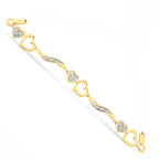 .925 Sterling Silver 1/10 Cttw Diamond Wave and Hearts 4”-10” Adjustable Bolo Bracelet (I-J Color, I3 Clarity)